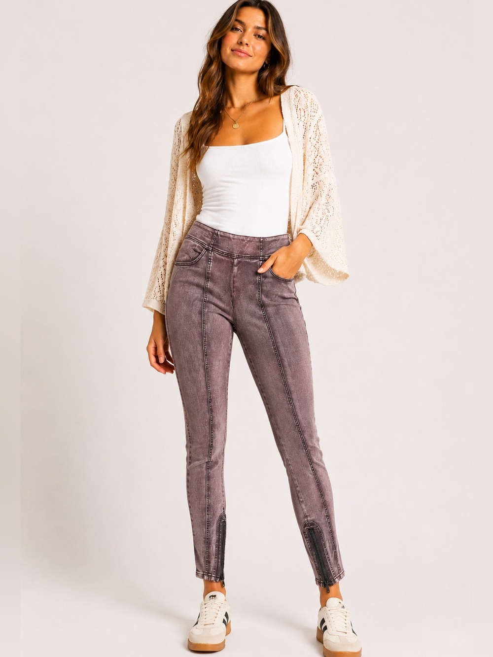 We the free purple wash Mercury zip high rise skinny zip hem jeans
